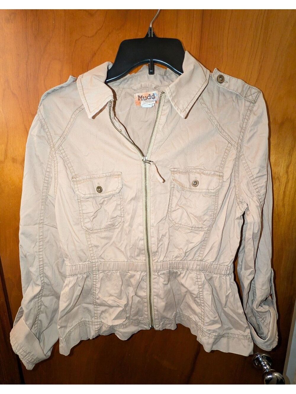 Mudd Women's Junior Beige LS Jacket Shirt Shacket Y2K Vintage Size Large